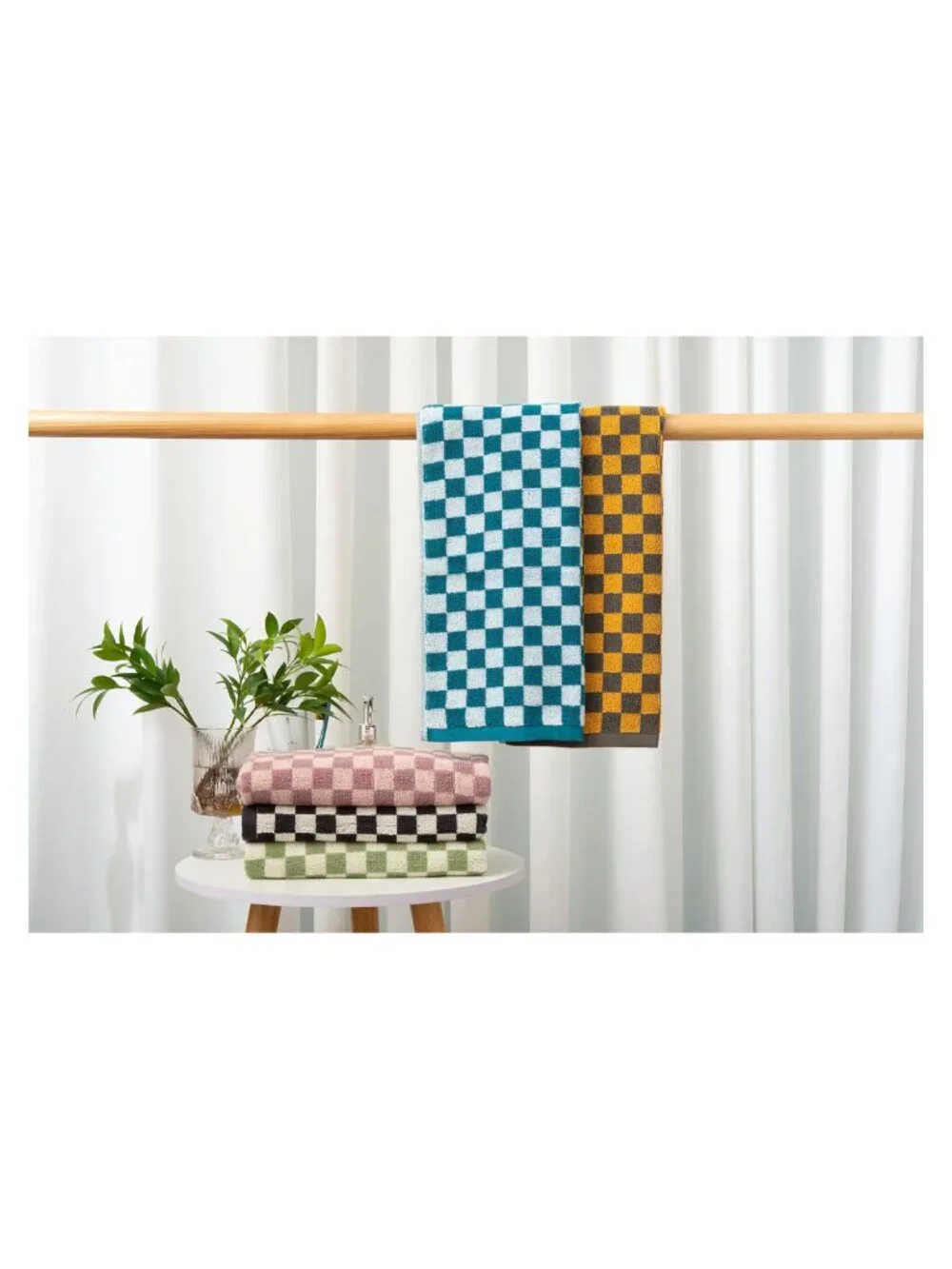 100% Cotton Hand Towels 5 Pack Soft Absorbent Checkered 13x29